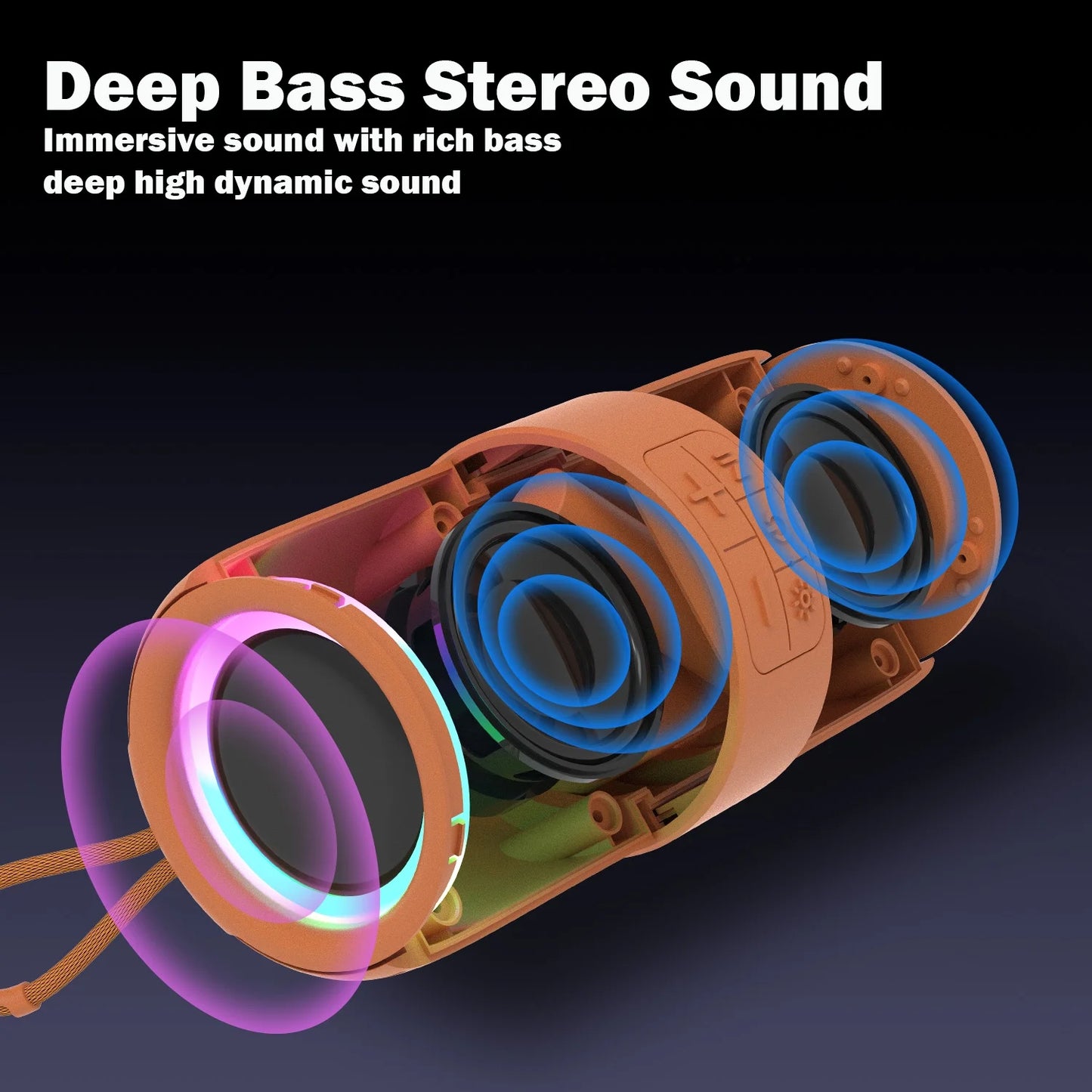 Portable Bluetooth Speaker with Deep Bass Basser, Wireless Stereo Sound Bluetooth Speaker with 5.3,IP67 Waterproof,Tws Pairing for Home Party Outdoor(Orange)