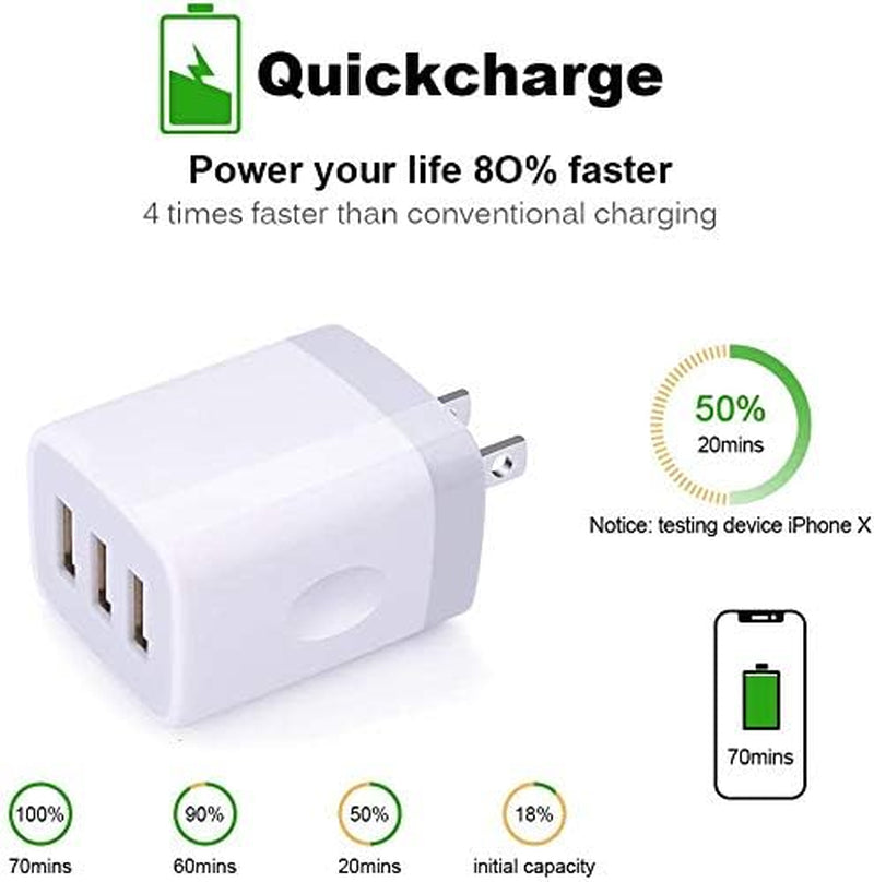 USB Charging Plug, Wall Charger Adapter, 3Pack Universal Travel 3.1A 3Muti Port Fast Charging Block Compatible with Iphone 16 15 14 13 12 SE 11Pro,Samsung Galaxy S24 S23 S22 S21 Ultra, Google