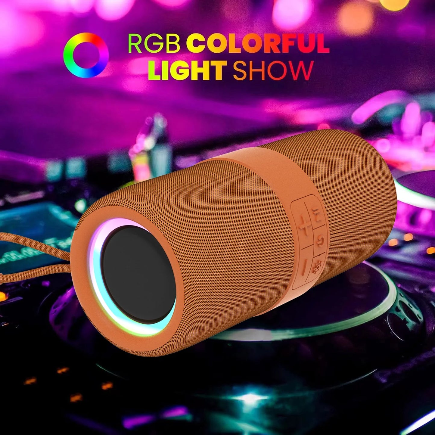 Portable Bluetooth Speaker with Deep Bass Basser, Wireless Stereo Sound Bluetooth Speaker with 5.3,IP67 Waterproof,Tws Pairing for Home Party Outdoor(Orange)