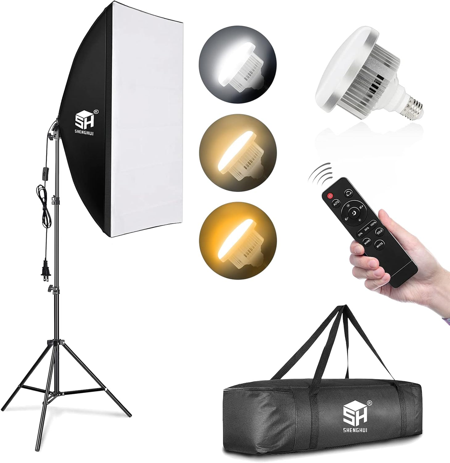 LED Softbox Photography Lighting Kit Photo Studio Lights 20X28 Inches Professional Soft Box Lights Set 3 Colors Temperature E27 Socket 45W Remote Control Bulb for Product Portrait Photooot Video
