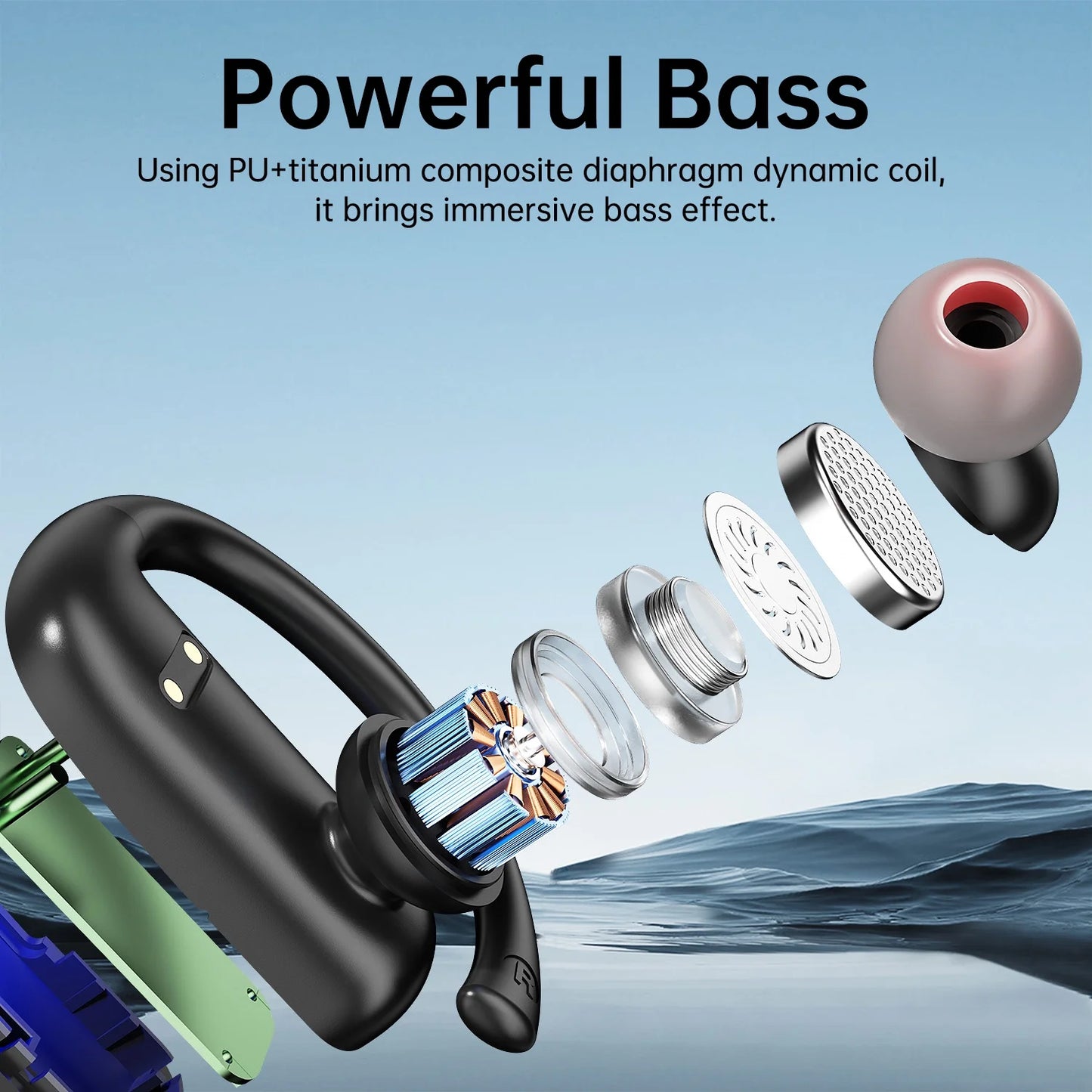 T60 Bluetooth Sport Headphones, Wireless Earbuds with LED Digital Display, 40 Hours of Playback Time, Bluetooth 5.3 for Earbuds, Premium Sound for Running, Sports, Gym, Black