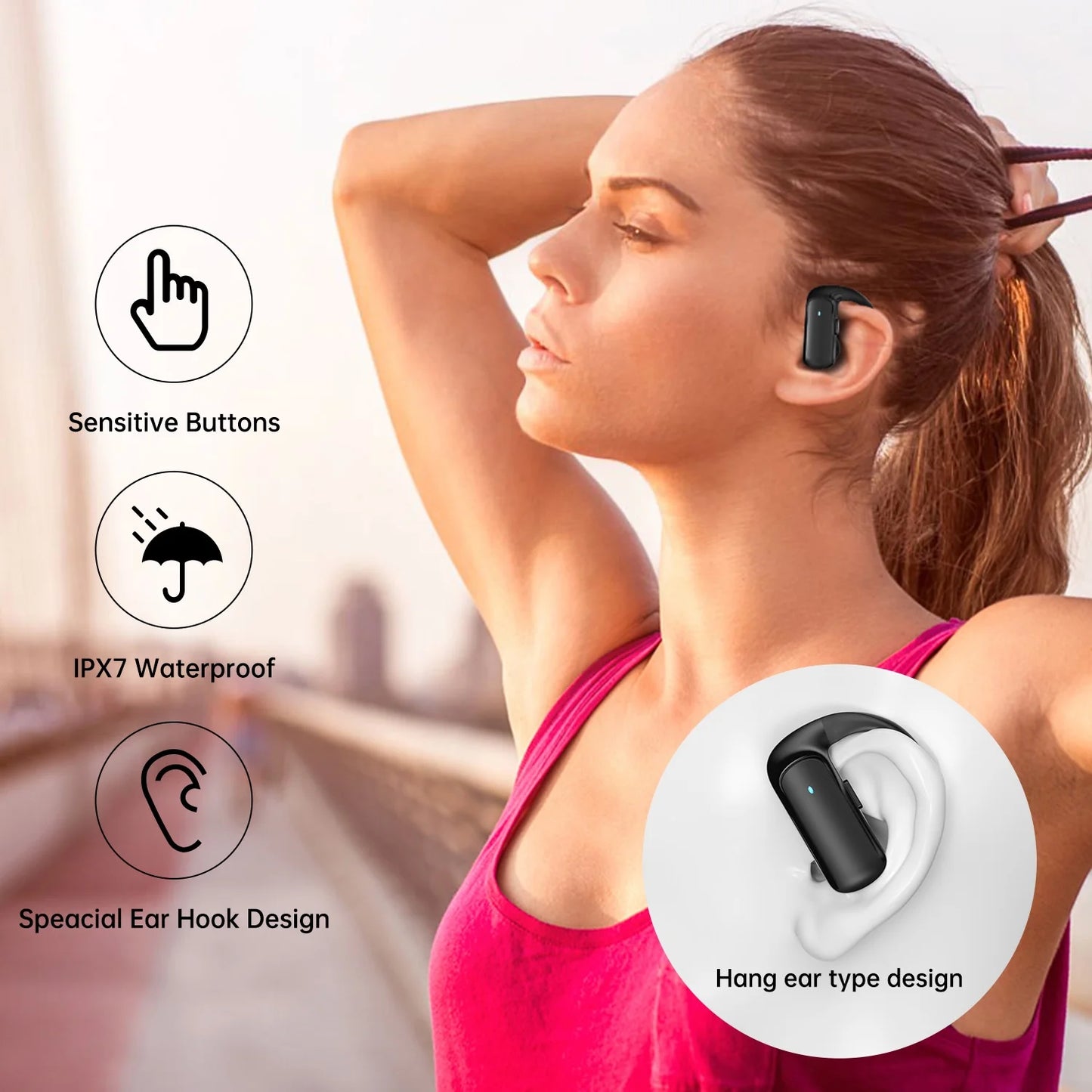T60 Bluetooth Sport Headphones, Wireless Earbuds with LED Digital Display, 40 Hours of Playback Time, Bluetooth 5.3 for Earbuds, Premium Sound for Running, Sports, Gym, Black