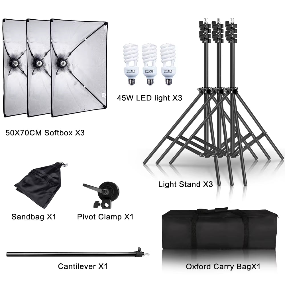 Photography Studio Softbox Lighting Kit Arm for Video & Youtube Continuous Lighting Professional Lighting Set Photo Studio