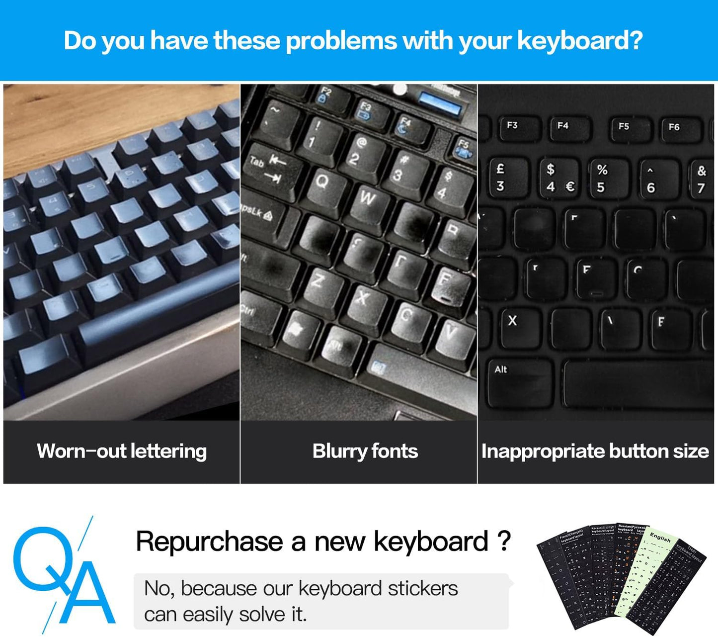 English Keyboard Stickers, 2 Pack Replacement Keyboard Letters Sticker with White Font on Black Background Universal for Computer Laptop Desktop, Matte Alphabet Stickers