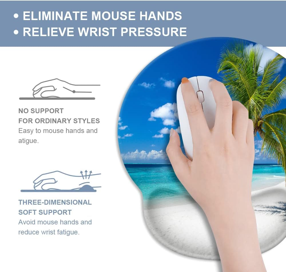 Mouse Pad with Wrist Rest Support,Cute Custom Gaming Made Non Slip Rubber Base Mousepad, Ergonomic Mouse Wrist Rest Pad Computer Laptop Mousepad (Beach and Coconut Trees), 250Mmx230Mmx5Mm