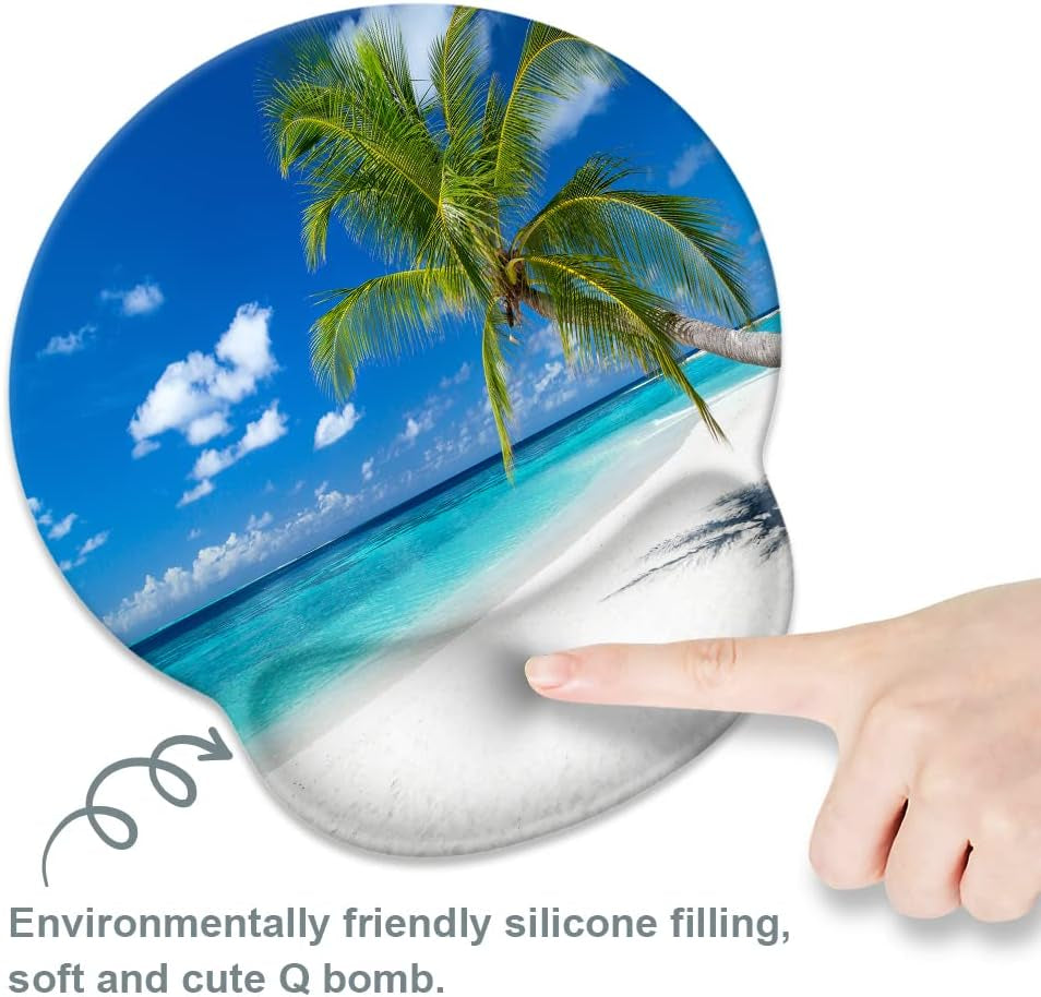 Mouse Pad with Wrist Rest Support,Cute Custom Gaming Made Non Slip Rubber Base Mousepad, Ergonomic Mouse Wrist Rest Pad Computer Laptop Mousepad (Beach and Coconut Trees), 250Mmx230Mmx5Mm