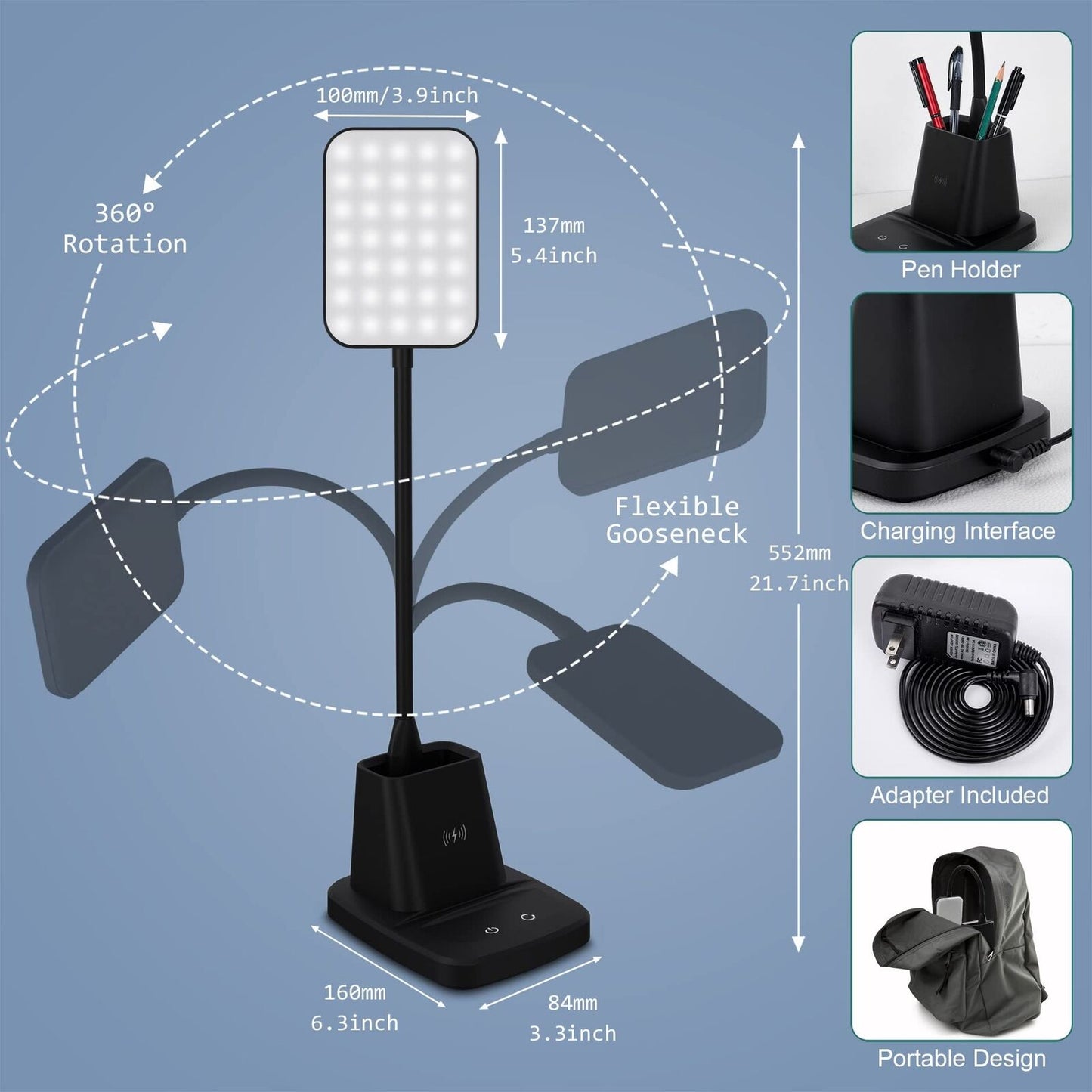 Desk Lamp, LED Desk Lamps for Home Office, Wireless Charger Small Desk Lamp W...