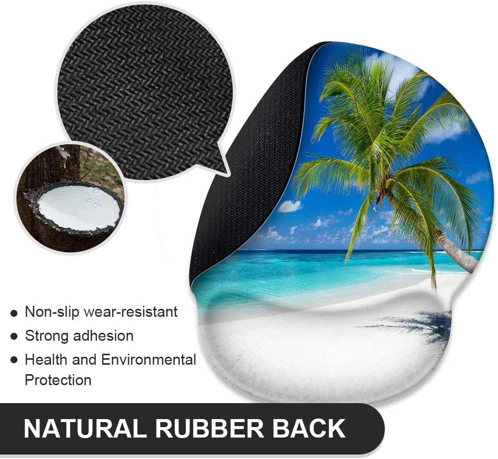 Mouse Pad with Wrist Rest Support,Cute Custom Gaming Made Non Slip Rubber Base Mousepad, Ergonomic Mouse Wrist Rest Pad Computer Laptop Mousepad (Beach and Coconut Trees), 250Mmx230Mmx5Mm