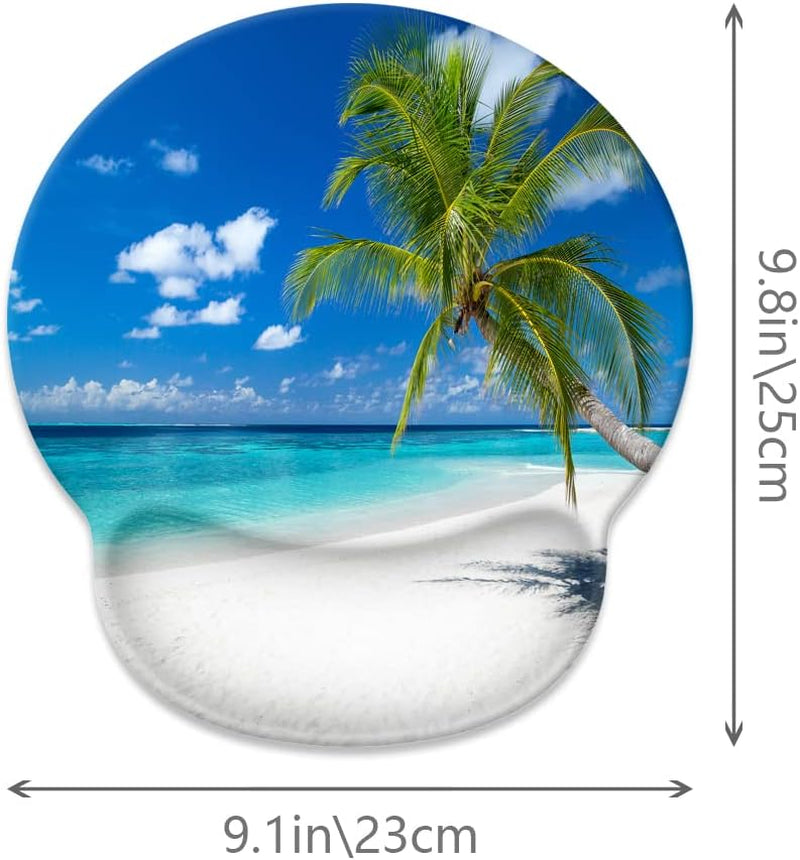 Mouse Pad with Wrist Rest Support,Cute Custom Gaming Made Non Slip Rubber Base Mousepad, Ergonomic Mouse Wrist Rest Pad Computer Laptop Mousepad (Beach and Coconut Trees), 250Mmx230Mmx5Mm
