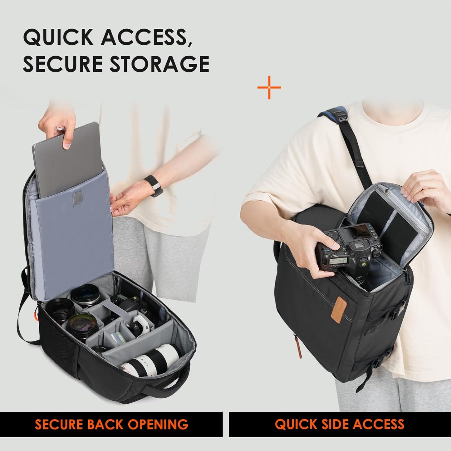 Camera Backpack Waterproof Camera Bag Large Capacity Camera Case Photography Backpack with 15In Laptop Compartment Rain Cover for Men Women Photographer DSLR SLR Cameras Lens Tripod Black TB-02