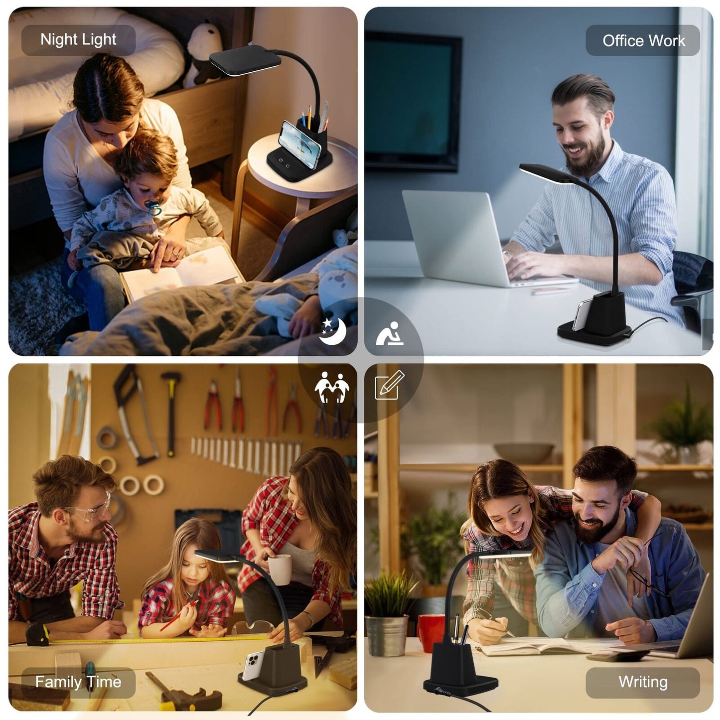 Desk Lamp, LED Desk Lamps for Home Office, Wireless Charger Small Desk Lamp W...