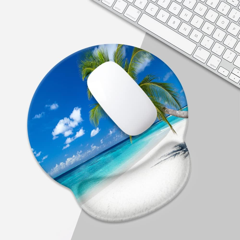 Mouse Pad with Wrist Rest Support,Cute Custom Gaming Made Non Slip Rubber Base Mousepad, Ergonomic Mouse Wrist Rest Pad Computer Laptop Mousepad (Beach and Coconut Trees), 250Mmx230Mmx5Mm