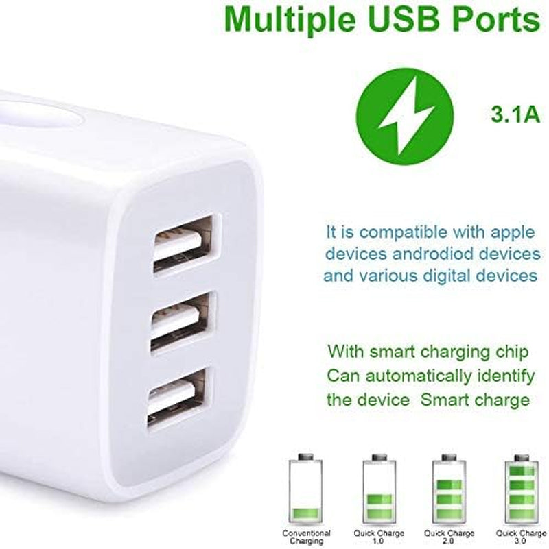 USB Charging Plug, Wall Charger Adapter, 3Pack Universal Travel 3.1A 3Muti Port Fast Charging Block Compatible with Iphone 16 15 14 13 12 SE 11Pro,Samsung Galaxy S24 S23 S22 S21 Ultra, Google