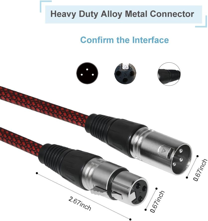 XLR Cable 6Ft 2Pack Male to Female, Microphone XLR Cable 3 Pin Nylon Braided Balanced XLR Cable Mic DMX Cable Patch Cords with Oxygen-Free Copper Conductors
