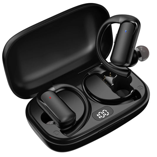 T60 Bluetooth Sport Headphones, Wireless Earbuds with LED Digital Display, 40 Hours of Playback Time, Bluetooth 5.3 for Earbuds, Premium Sound for Running, Sports, Gym, Black