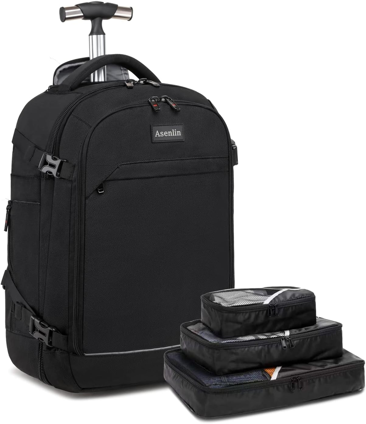 40L Rolling Backpack for Travel，Water Resistant Wheeled Laptop Backpack for Business，Fits 15.6-17 Inch Notebook，Durable Roller Computer Backpack for Women Men，Black