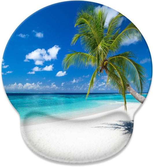 Mouse Pad with Wrist Rest Support,Cute Custom Gaming Made Non Slip Rubber Base Mousepad, Ergonomic Mouse Wrist Rest Pad Computer Laptop Mousepad (Beach and Coconut Trees), 250Mmx230Mmx5Mm