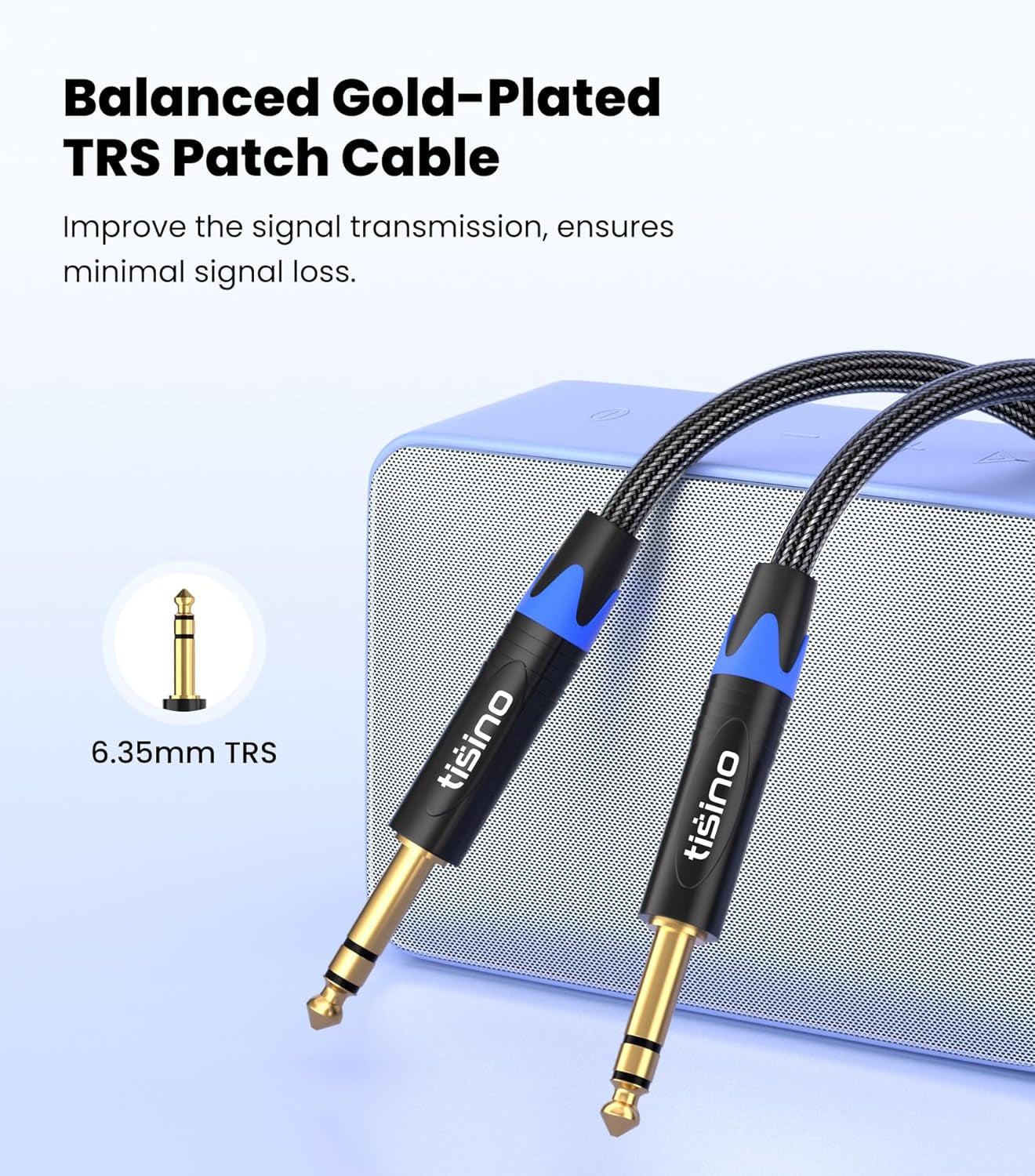 1/4 Inch TRS Cable, Quarter Inch 1/4 TRS to TRS Balanced Stereo Audio Cable Male to Male Pro Interconnect Cable Guitar Cable, Nylon Braid - 3 FT
