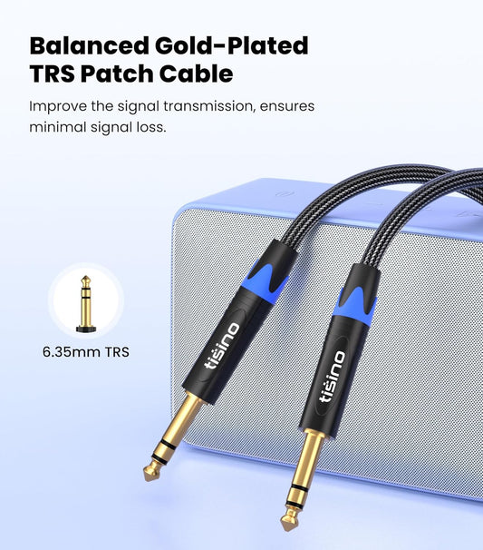 1/4 Inch TRS Cable, Quarter Inch 1/4 TRS to TRS Balanced Stereo Audio Cable Male to Male Pro Interconnect Cable Guitar Cable, Nylon Braid - 3 FT