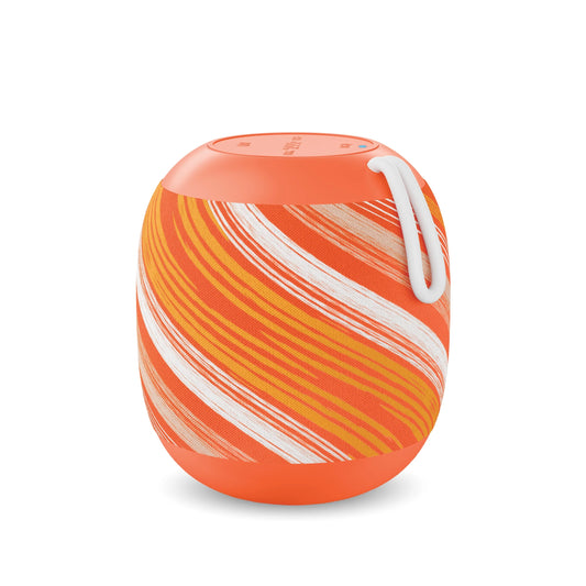 . Portable Bluetooth Speaker | IPX5 Water Resistant | Fabric Barrel Wireless Speaker, Orange Wave